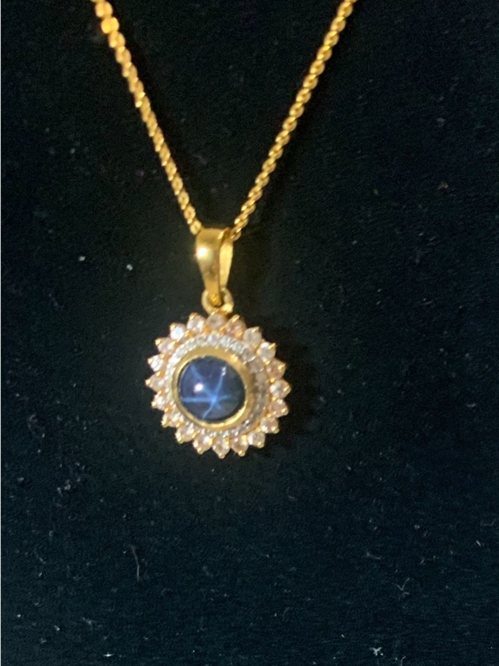 Gorgeous Vintage CZ Diamond Blue Star Sapphire Necklace